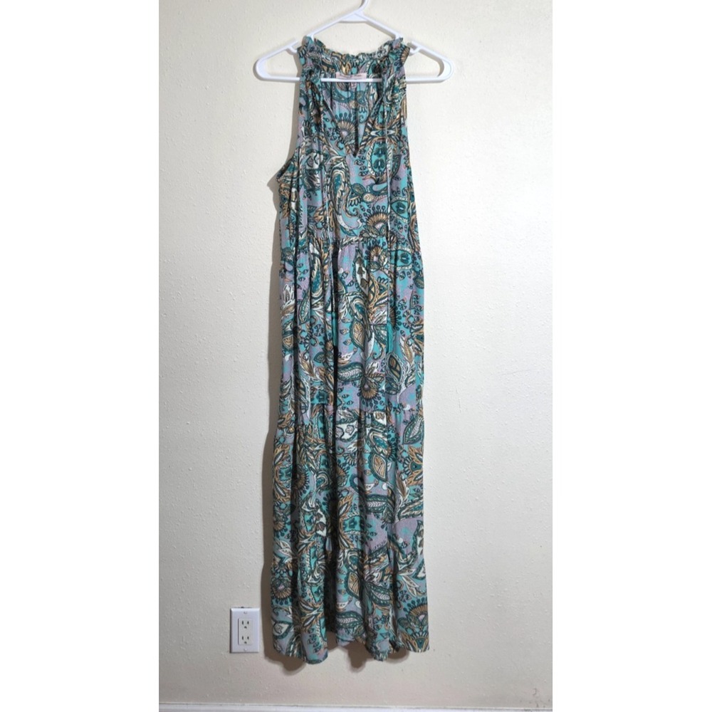 Harlow & Rose Halter Maxi Dress Paisley Print Sundress Cottagecore Romantic Boho